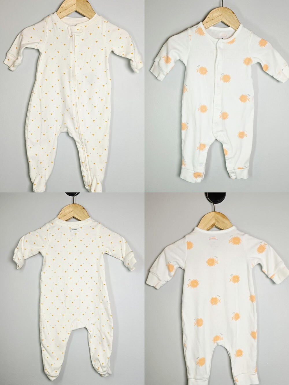 GAP Cream Footed Baby One-Piece with Yellow Sun & Dot Prints 2 Piece Bundle 0-3M